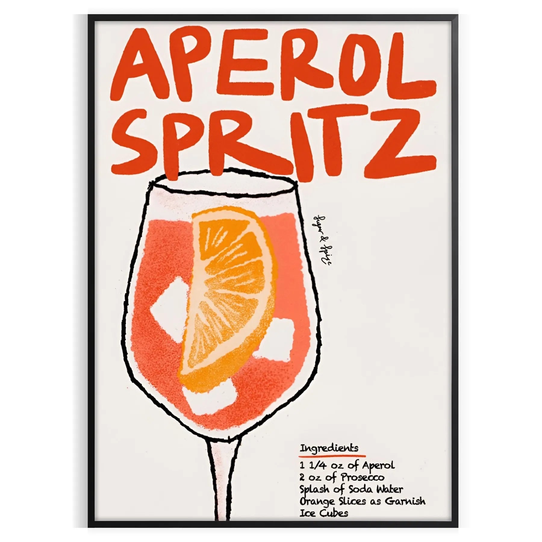 space vibrant Aperol Spritz cocktail poster bold orange sleek black hues wall art lovers unique gift size A4 cm A0 room stunning artwork