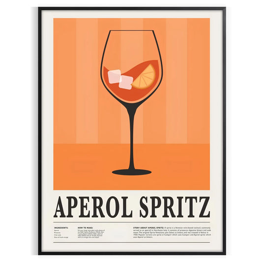 space vibrant Aperol Spritz cocktail poster orange black hues captivating wall art ideal gift stunning addition home decor sizes A4 cm A0