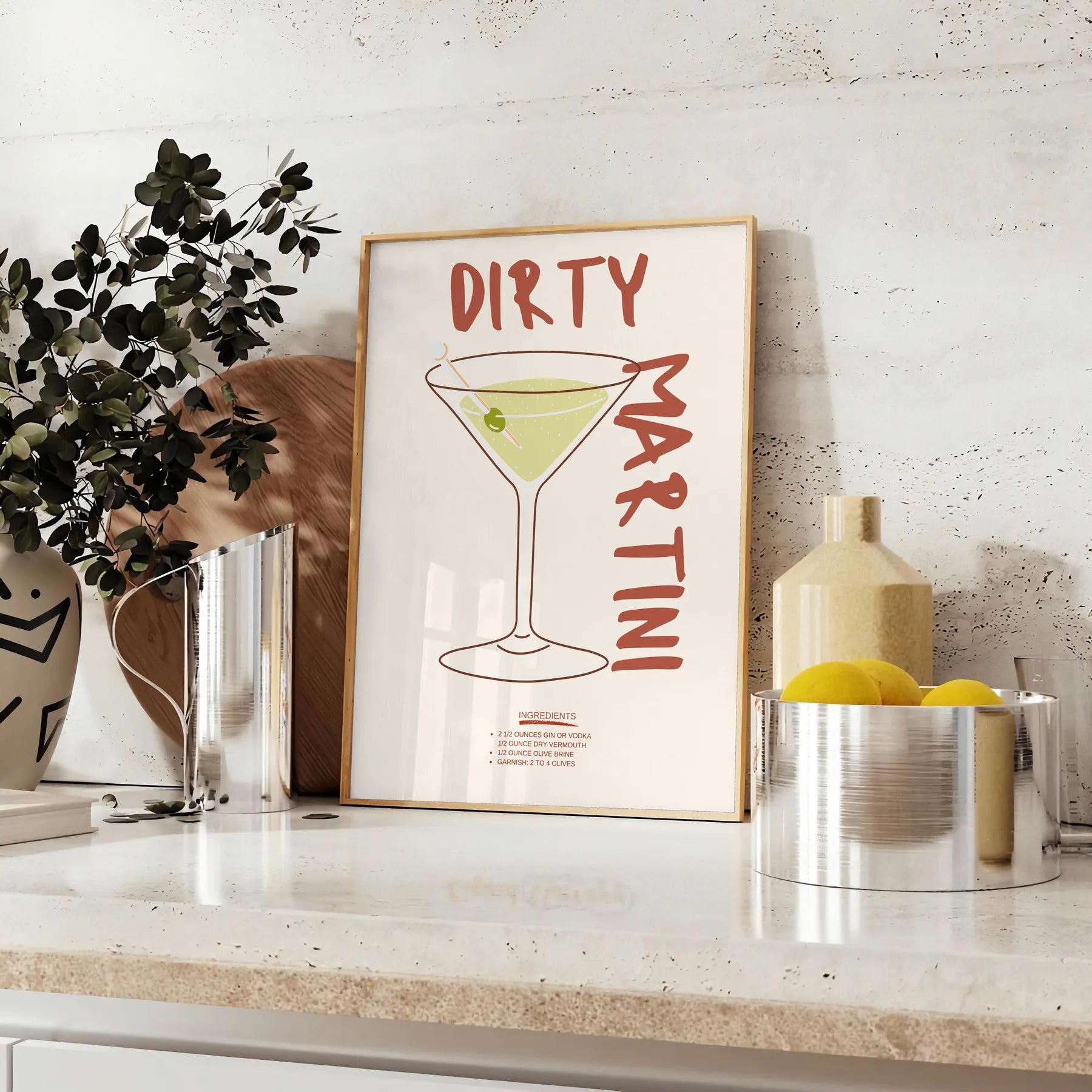 decor Dirty Martini Cocktail Poster chic blend white gray tones captivating wall art perfect lovers ideal gift space style sophistication standalone print