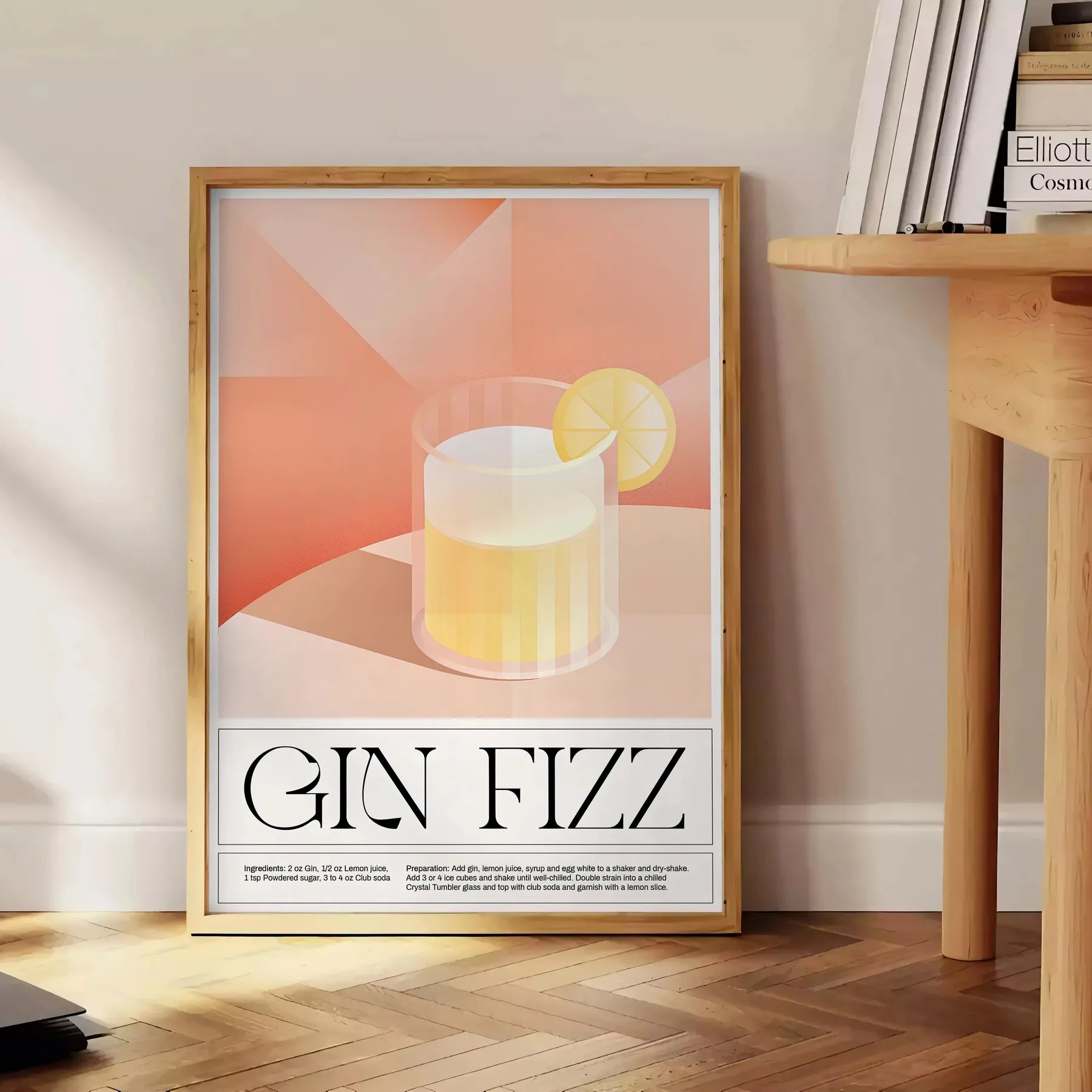 splash style space Gin Fizz Cocktail Art Poster captivating print bold black vibrant orange hues perfect wall enthusiasts ideal gift artwork sure unframed variations