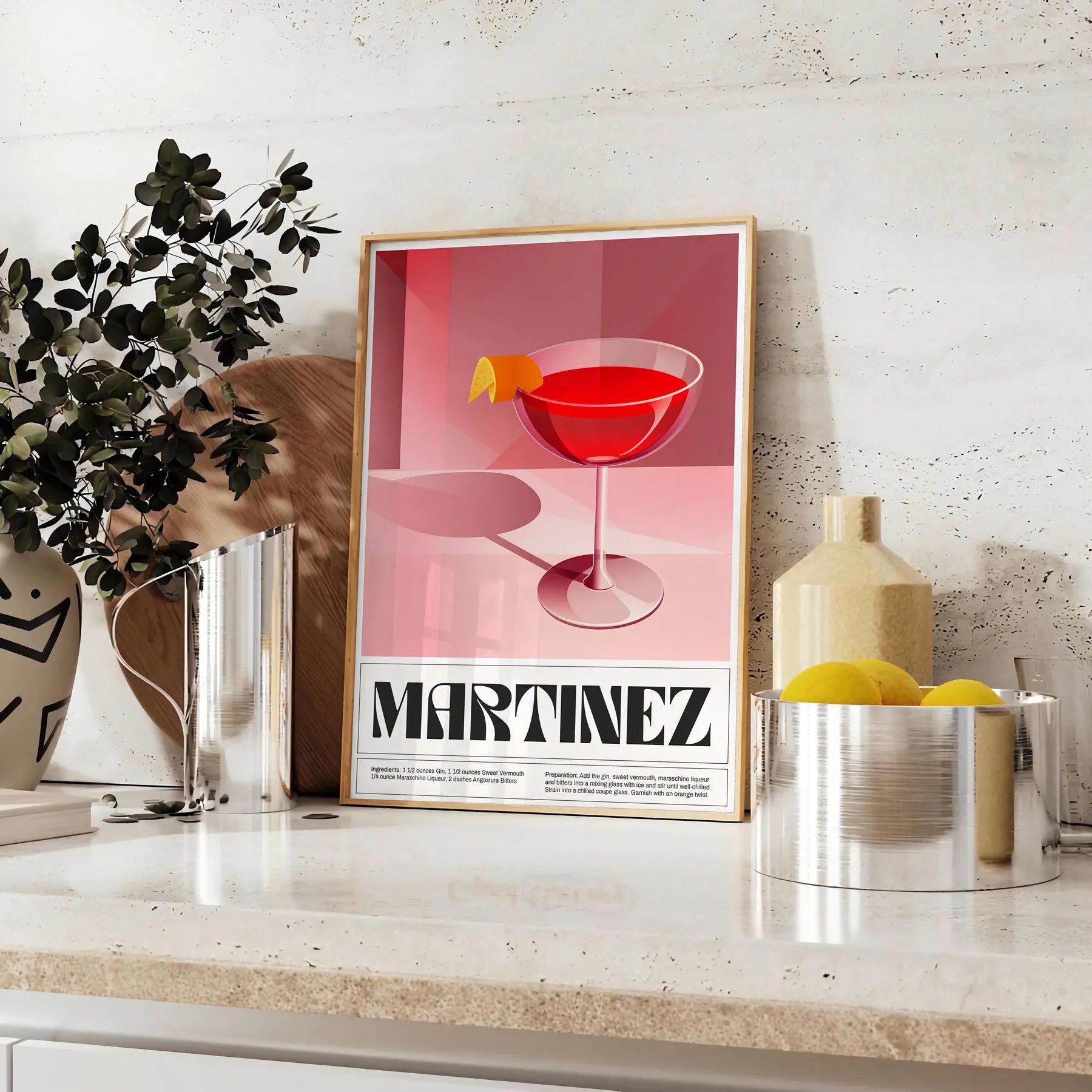 space Martinez Cocktail Poster sleek black brown design wall art unique gift print elegance decor sizes A4 cm A0 enthusiasts lovers