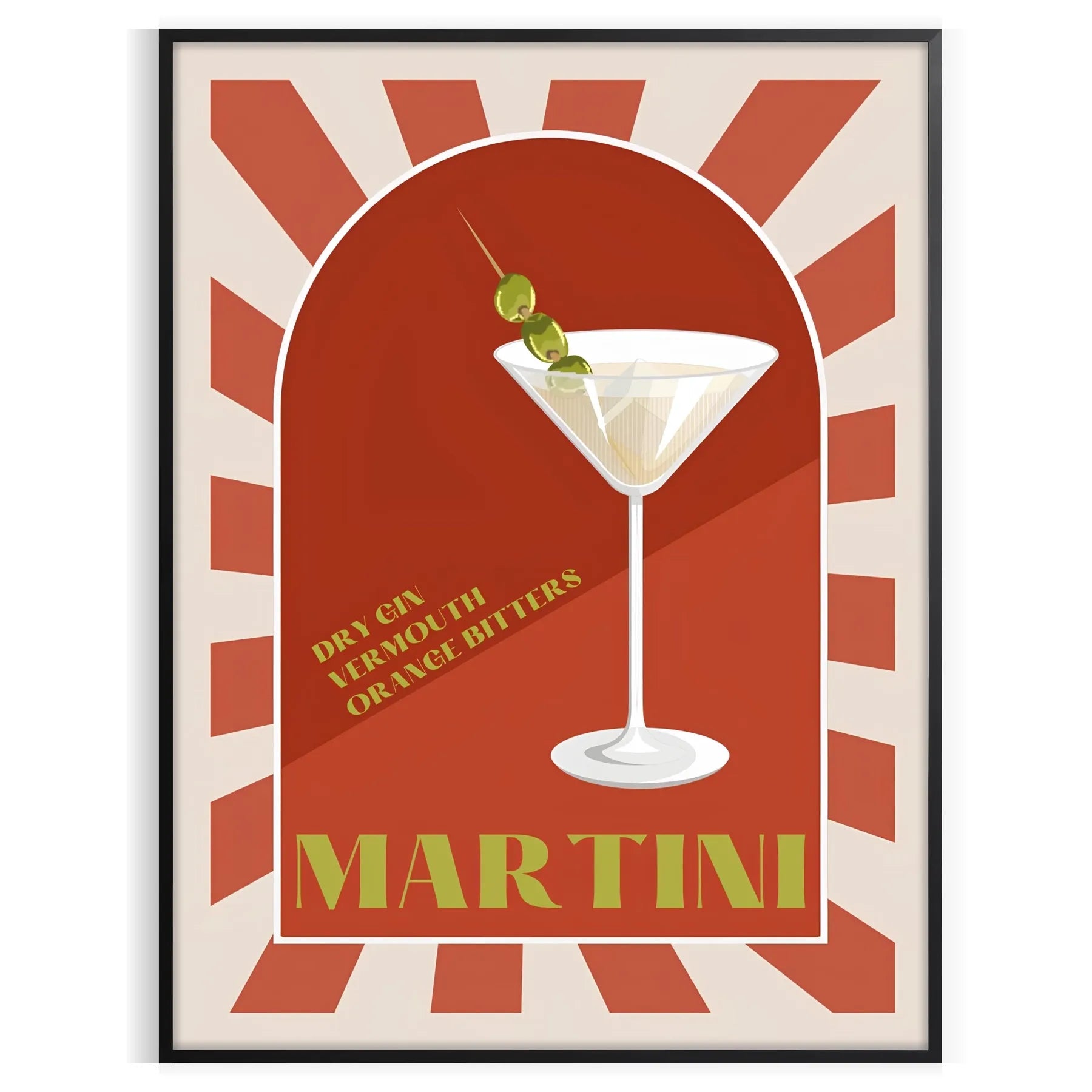 space vibrant Martini Cocktail poster dynamic green orange hues wall stylish art piece unique gift décor standout artwork sizes A4 cm A0
