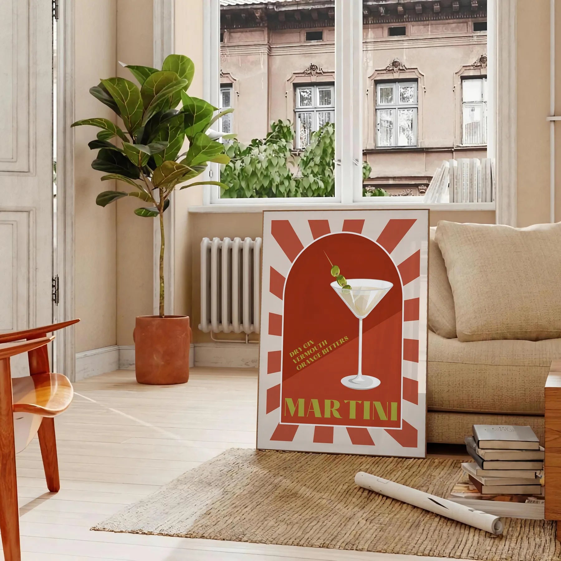 space vibrant Martini Cocktail poster dynamic green orange hues wall stylish art piece unique gift décor standout artwork sizes A4 cm A0