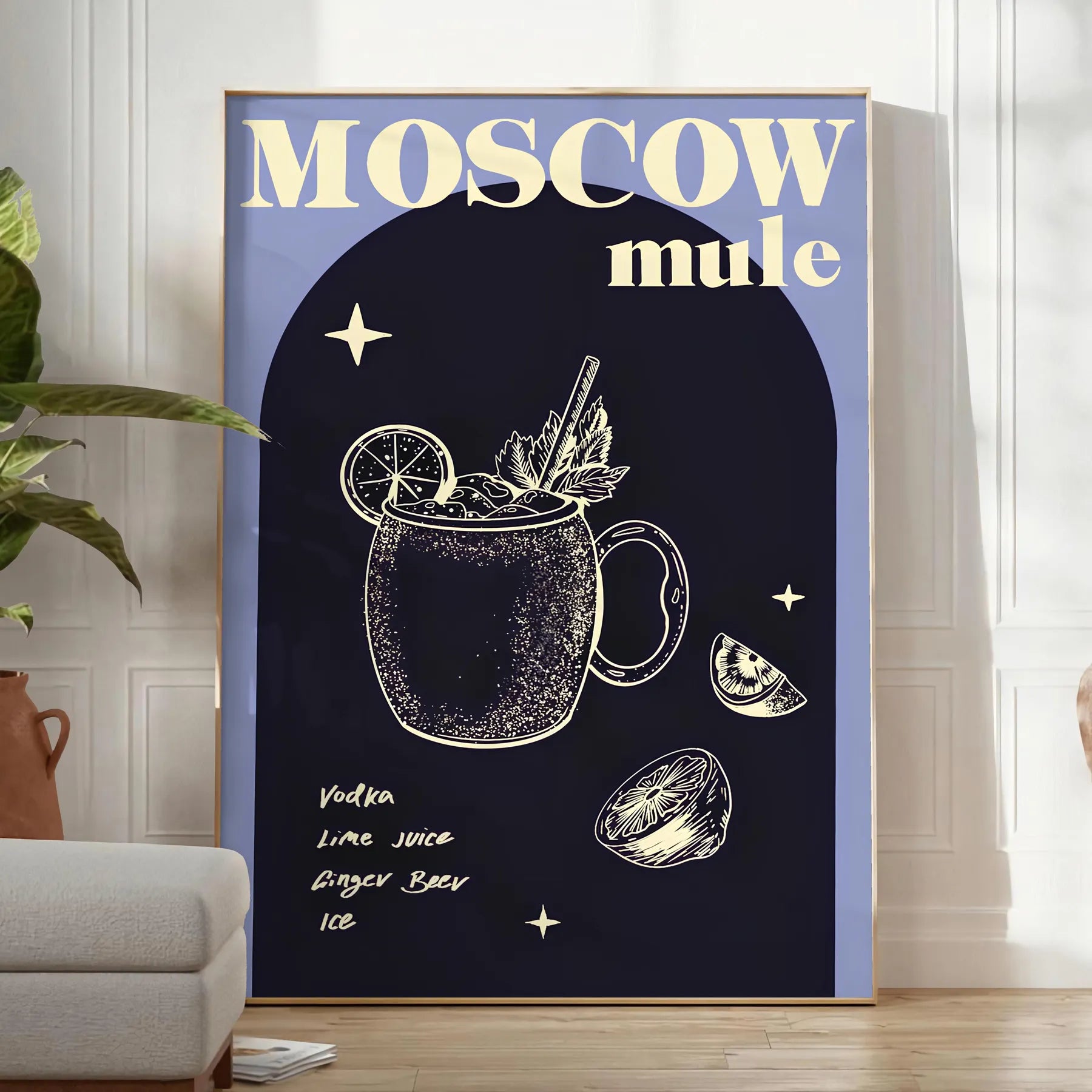 space striking Moscow Mule cocktail poster sleek black vibrant green design stylish wall art perfect enthusiasts unique gift various print sizes A4 cm A0